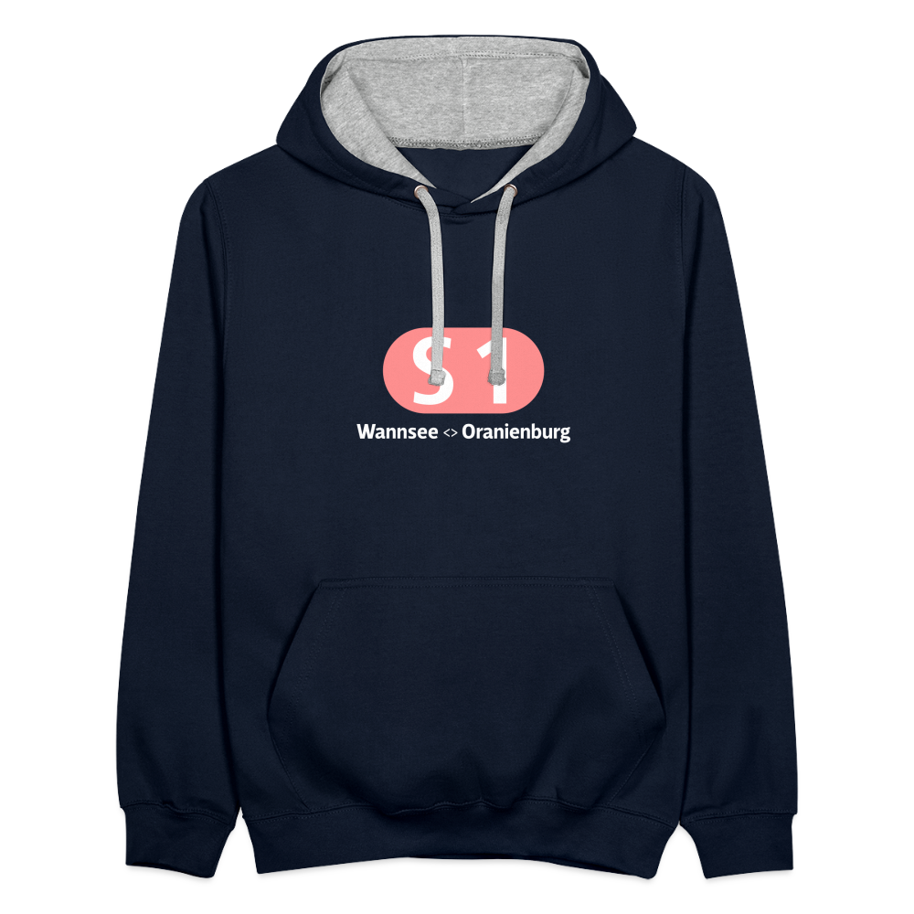 S1 - Kontrast Hoodie - Navy/Grau meliert