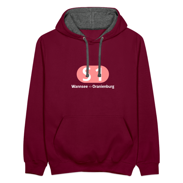 S1 - Kontrast Hoodie - Weinrot/Anthrazit