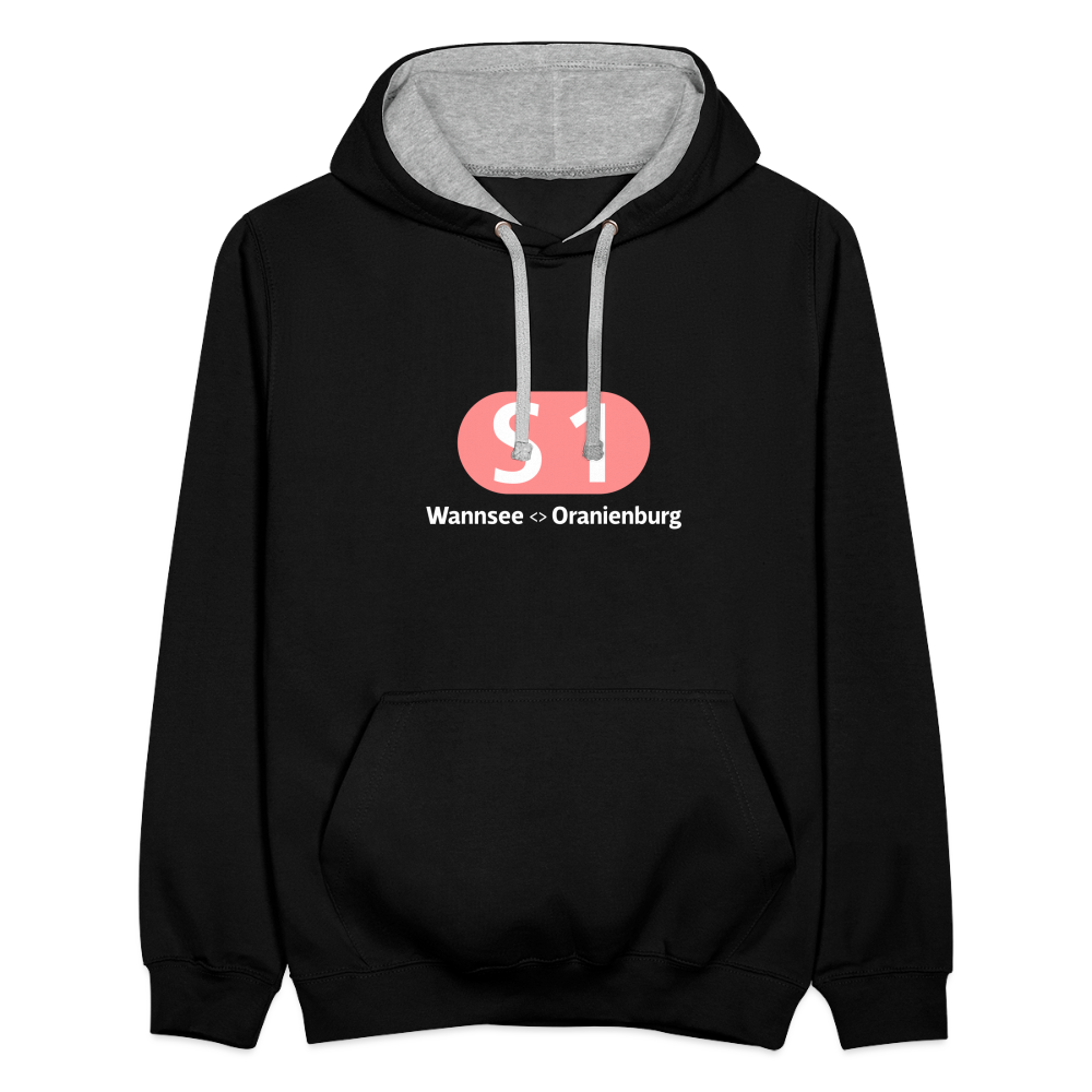 S1 - Kontrast Hoodie - Schwarz/Grau meliert