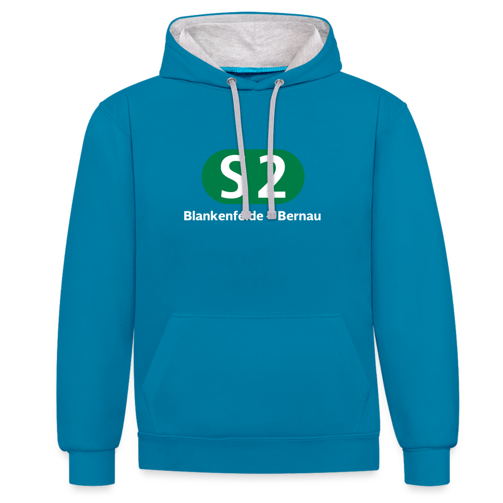 S2 - Kontrast Hoodie - Pfauenblau/Grau meliert