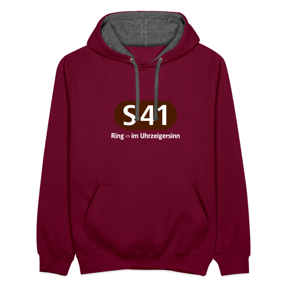 S41 - Kontrast Hoodie - Weinrot/Anthrazit