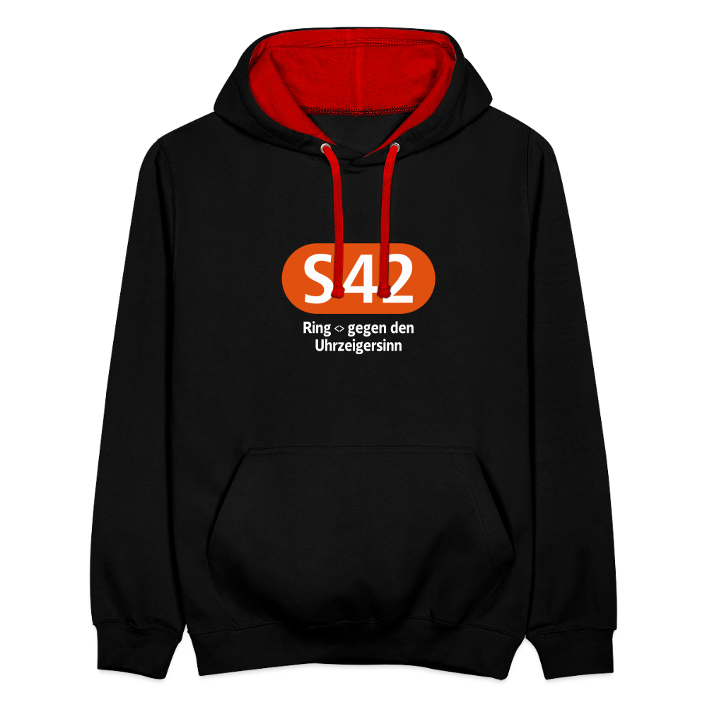S42 - Kontrast Hoodie - Schwarz/Rot