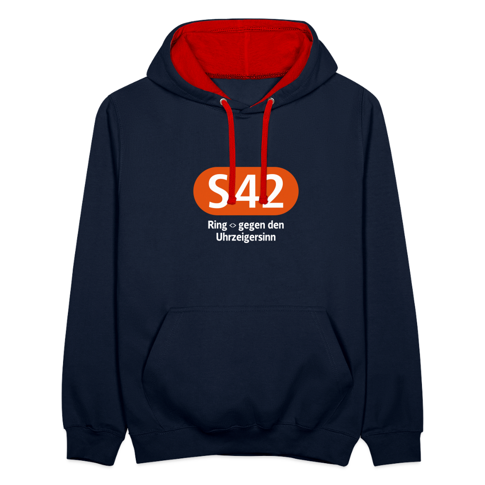 S42 - Kontrast Hoodie - Navy/Rot