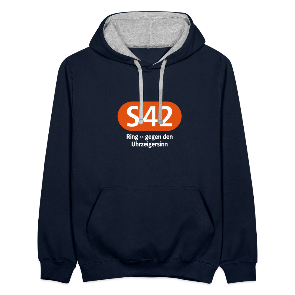 S42 - Kontrast Hoodie - Navy/Grau meliert