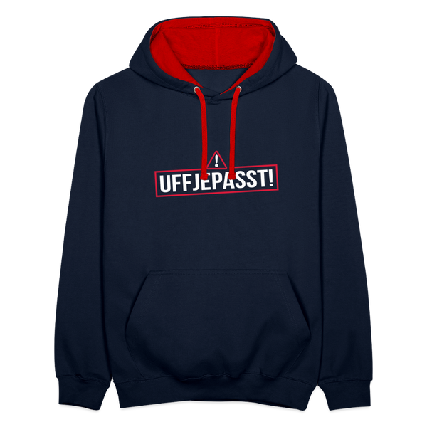 Uffjepasst! - Kontrast Hoodie - Navy/Rot