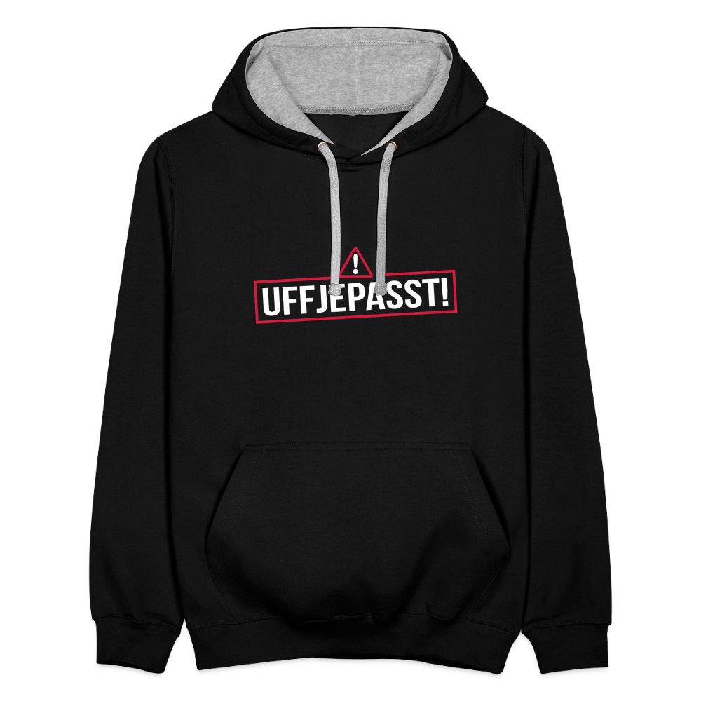 Uffjepasst! - Kontrast Hoodie - Schwarz/Grau meliert