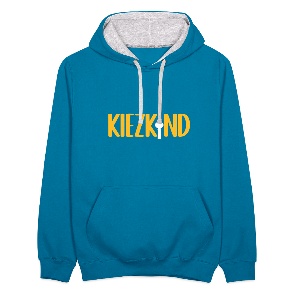 Kiezkind - Kontrast Hoodie - Pfauenblau/Grau meliert