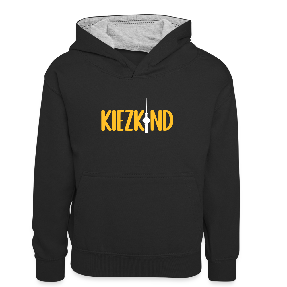 Kiezkind - Teenager Kontrast-Hoodie - Schwarz/Grau meliert