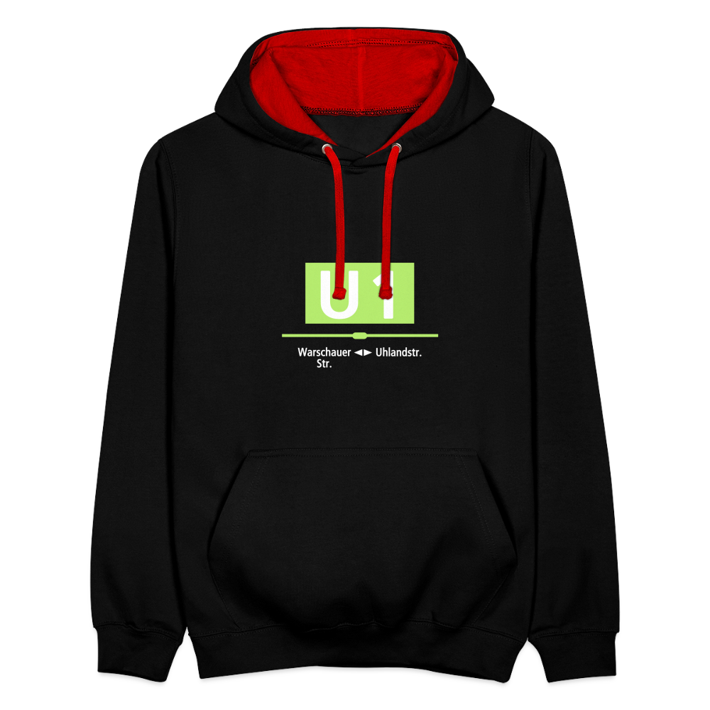 U1 - Kontrast Hoodie - Schwarz/Rot