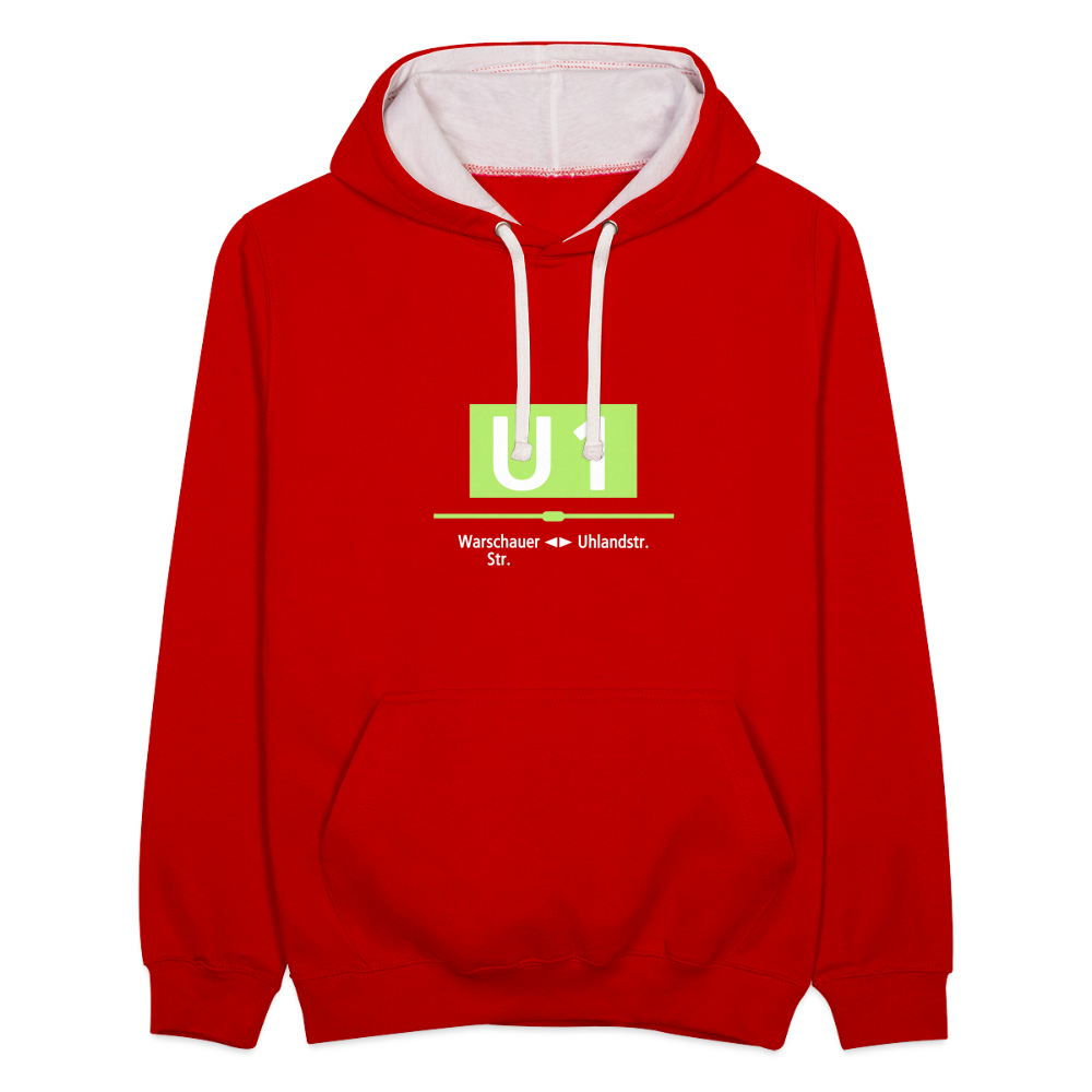 U1 - Kontrast Hoodie - Rot/Weiß