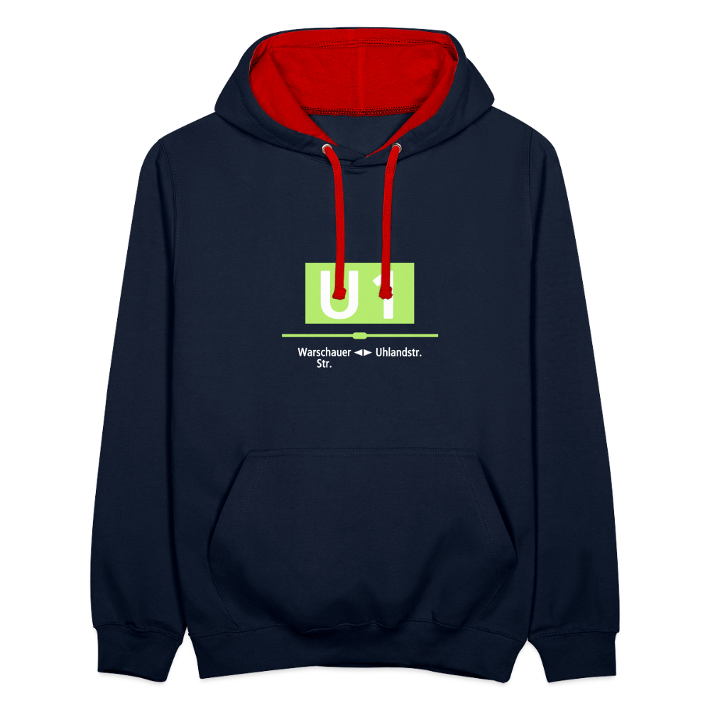 U1 - Kontrast Hoodie - Navy/Rot