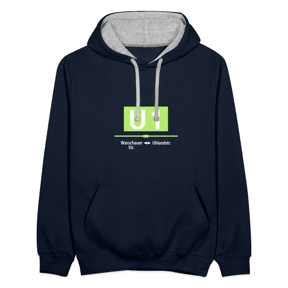 U1 - Kontrast Hoodie - Navy/Grau meliert