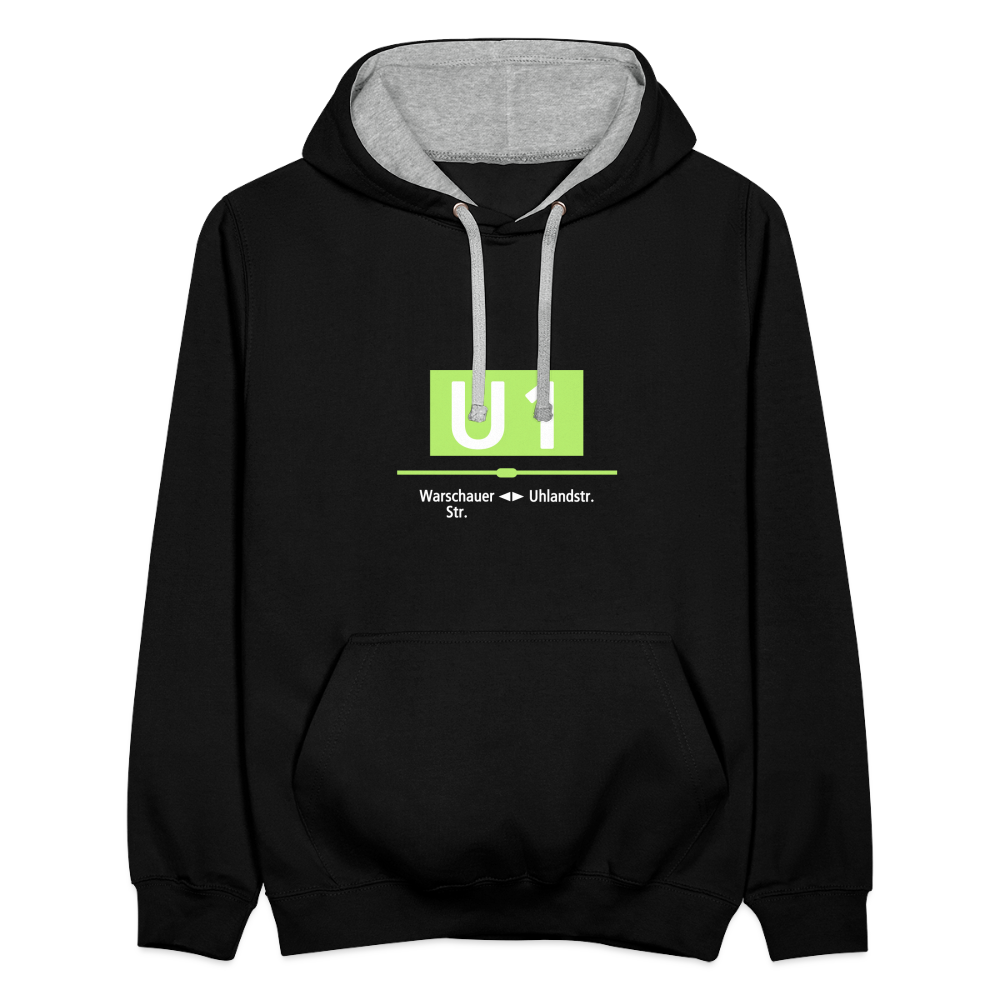U1 - Kontrast Hoodie - Schwarz/Grau meliert