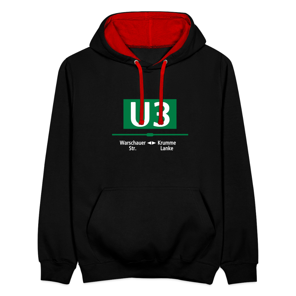 U3 - Kontrast Hoodie - Schwarz/Rot