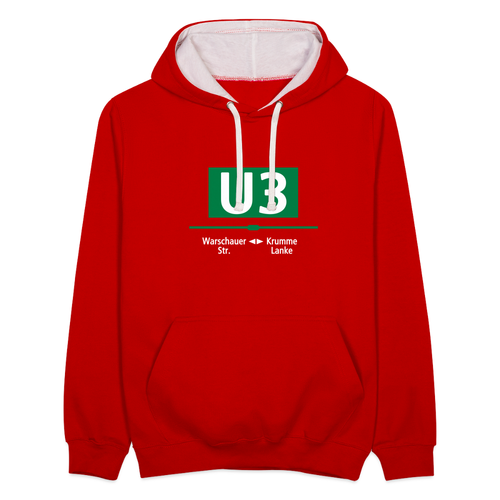 U3 - Kontrast Hoodie - Rot/Weiß