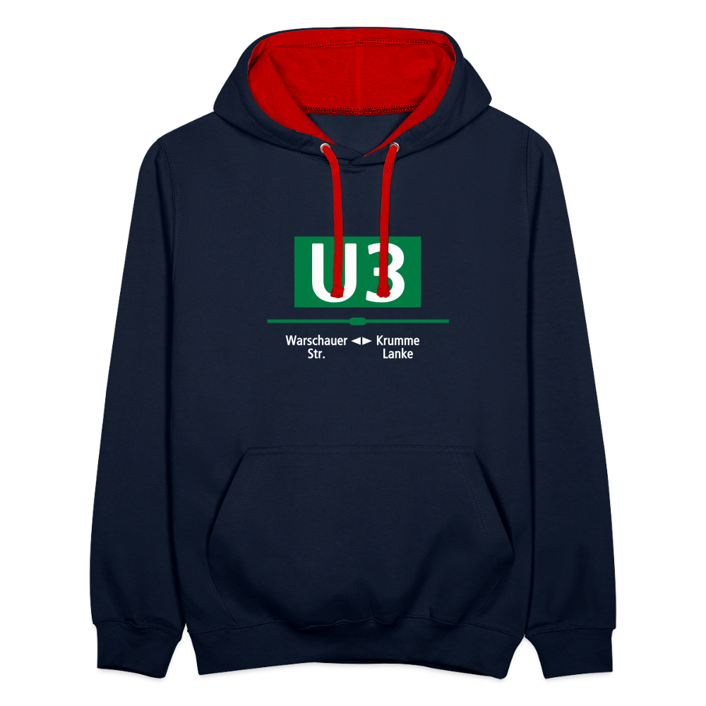 U3 - Kontrast Hoodie - Navy/Rot