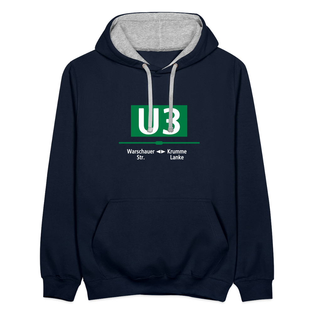 U3 - Kontrast Hoodie - Navy/Grau meliert