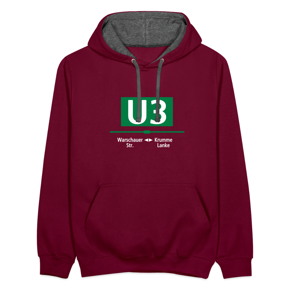 U3 - Kontrast Hoodie - Weinrot/Anthrazit