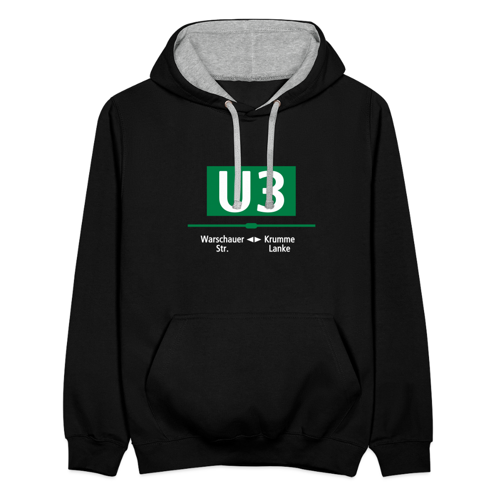 U3 - Kontrast Hoodie - Schwarz/Grau meliert
