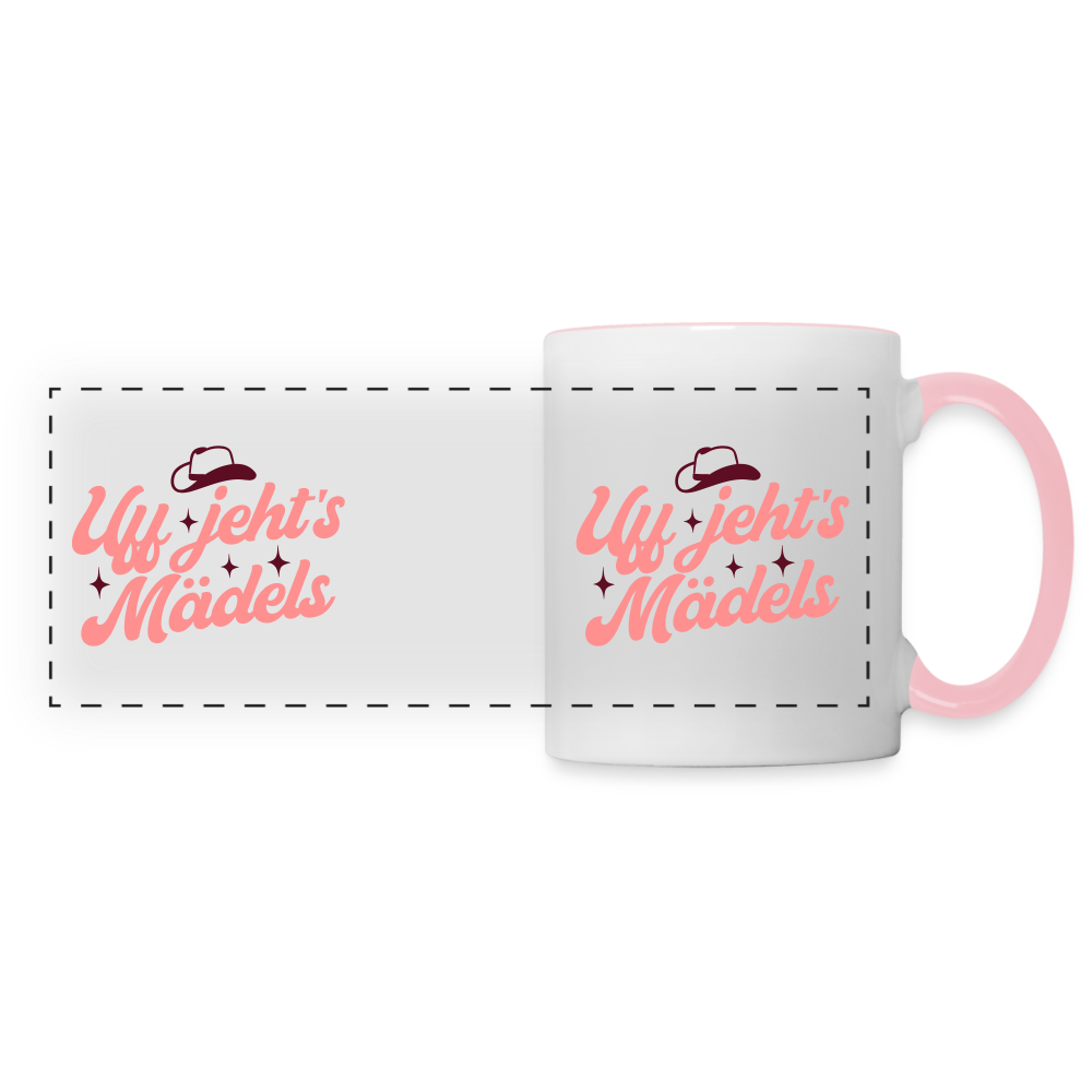 Uff jeht’s Mädels - Tasse zweifarbig - Weiß/Pink