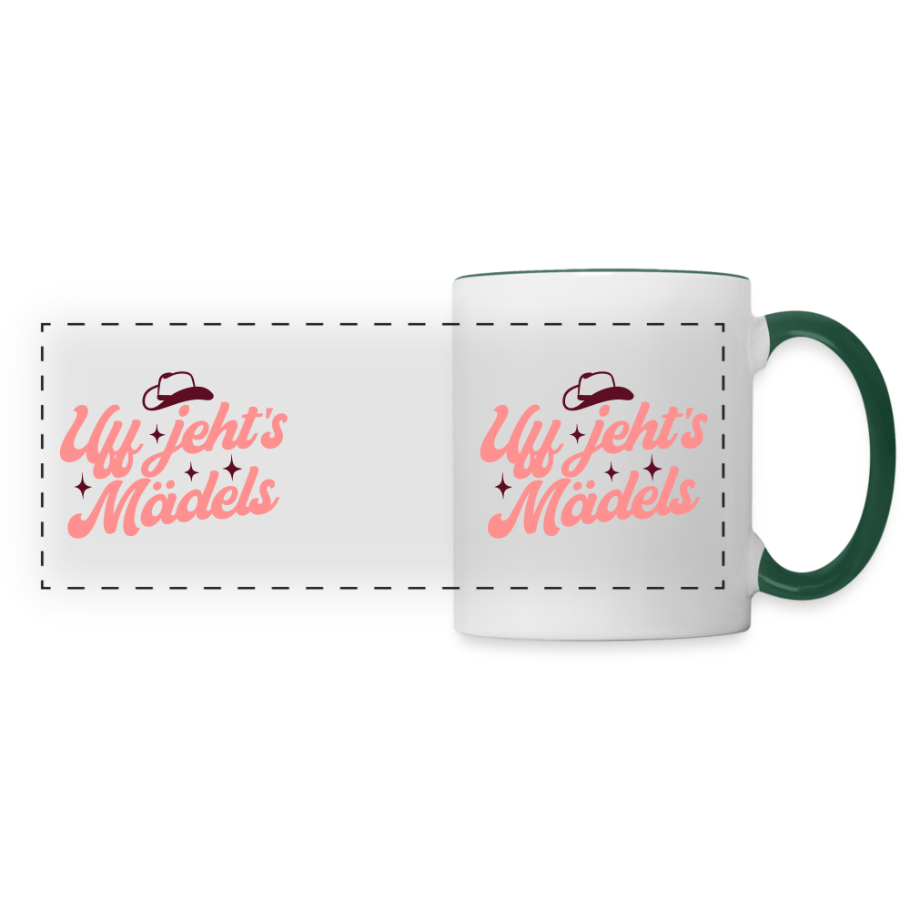 Uff jeht’s Mädels - Tasse zweifarbig - Weiß/Dunkelgrün