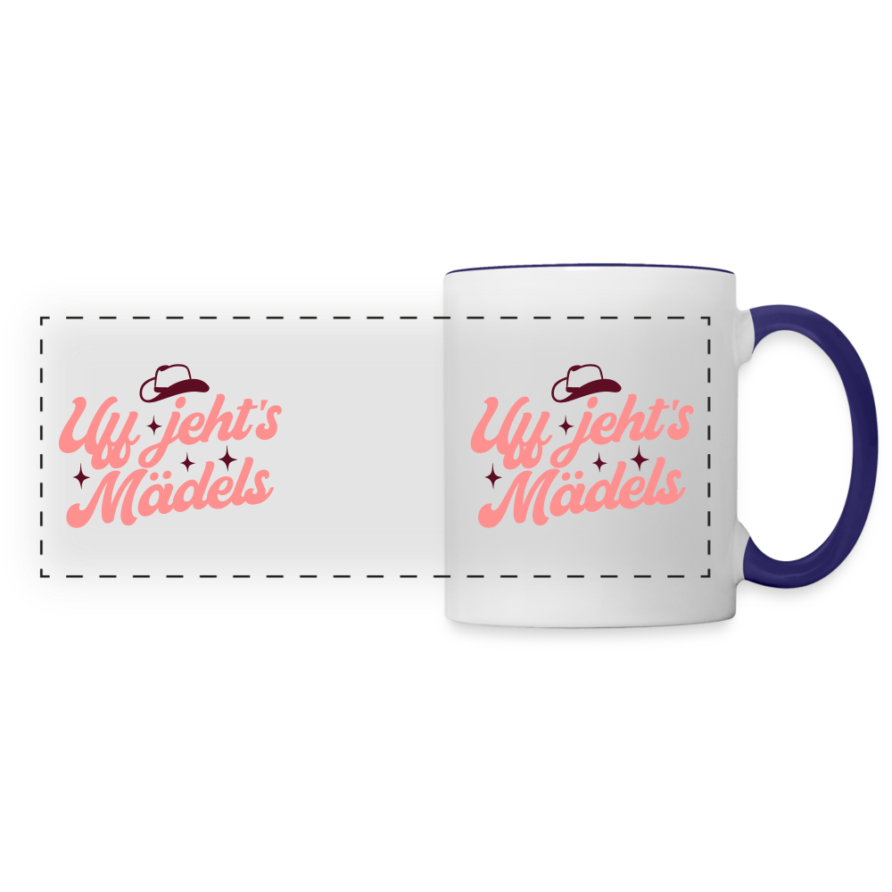 Uff jeht’s Mädels - Tasse zweifarbig - Weiß/Kobaltblau
