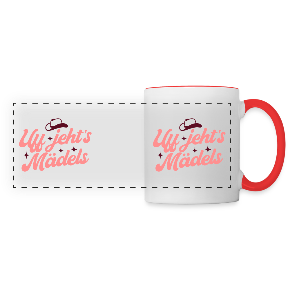 Uff jeht’s Mädels - Tasse zweifarbig - Weiß/Rot