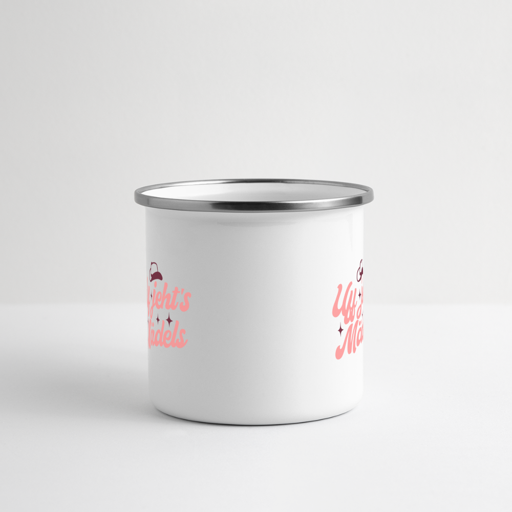 Uff jeht’s Mädels - Emaille Tasse - Weiß