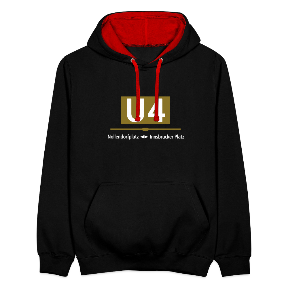 U4 - Kontrast Hoodie - Schwarz/Rot