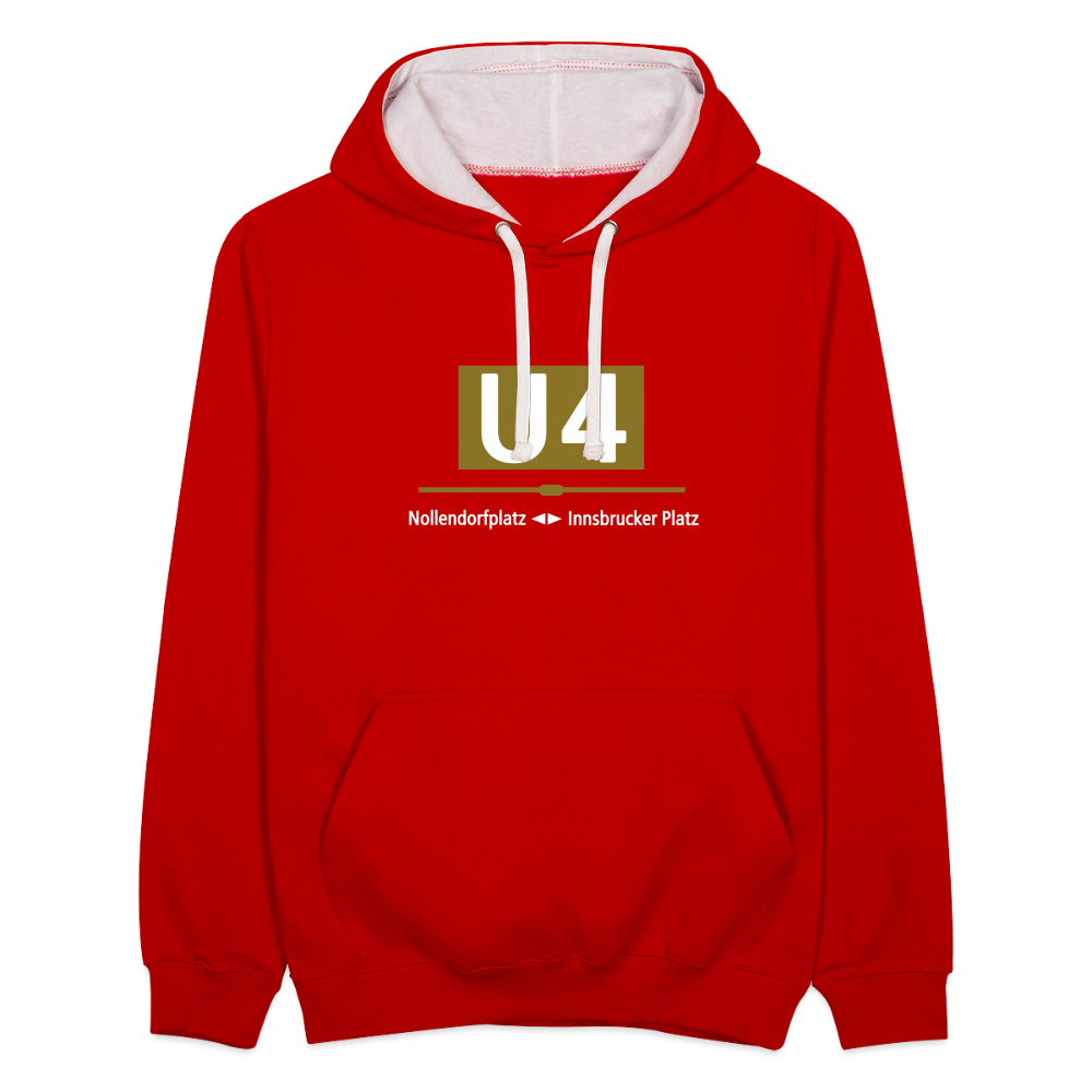 U4 - Kontrast Hoodie - Rot/Weiß