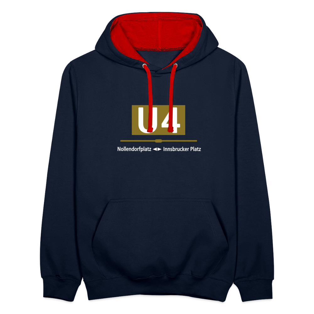 U4 - Kontrast Hoodie - Navy/Rot