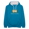 U4 - Kontrast Hoodie - Pfauenblau/Grau meliert