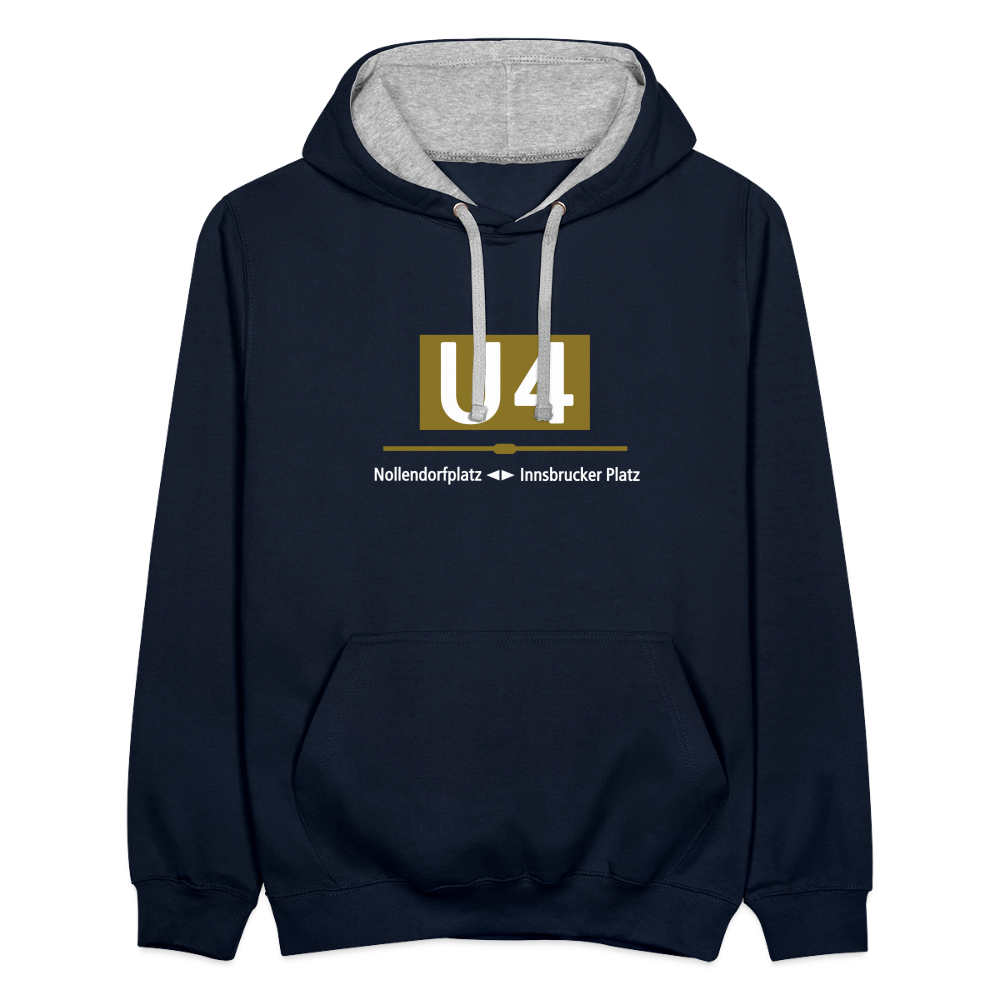 U4 - Kontrast Hoodie - Navy/Grau meliert