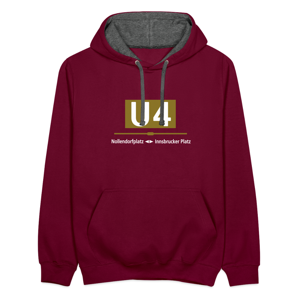 U4 - Kontrast Hoodie - Weinrot/Anthrazit