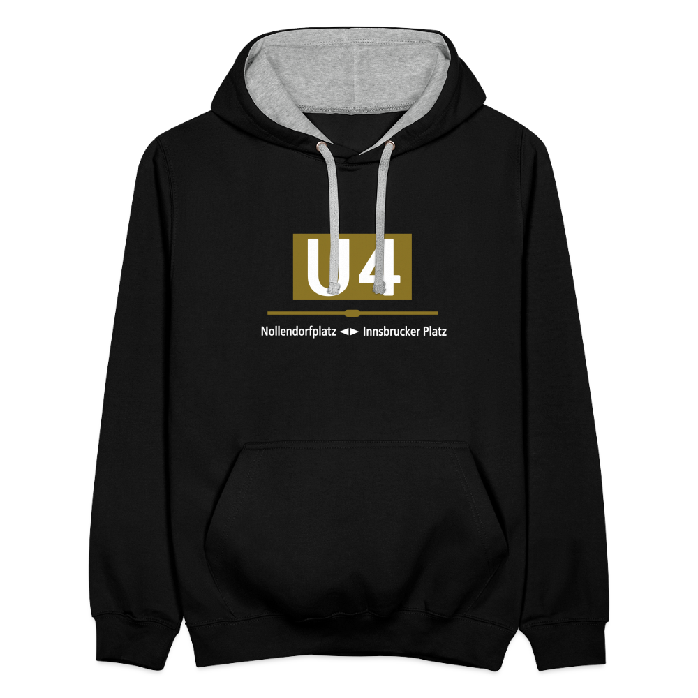 U4 - Kontrast Hoodie - Schwarz/Grau meliert