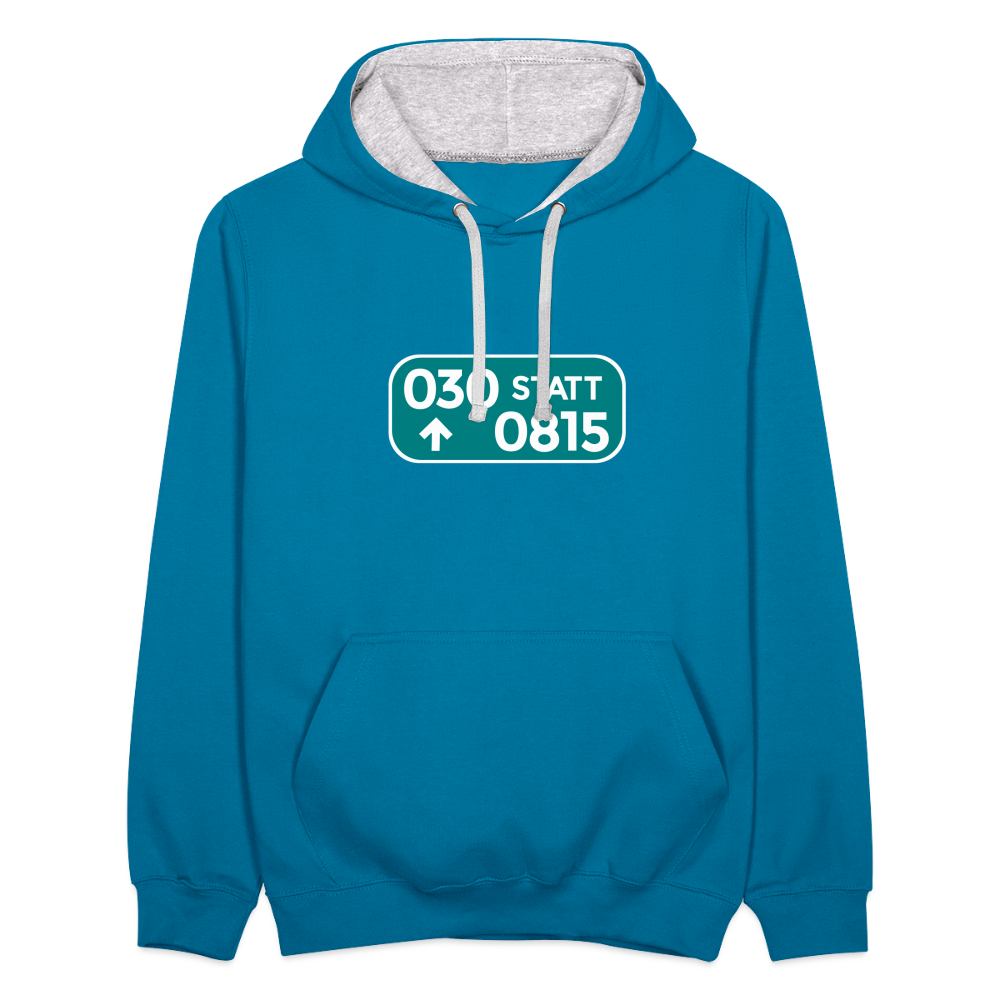 030 statt 0815 - Kontrast Hoodie - Pfauenblau/Grau meliert