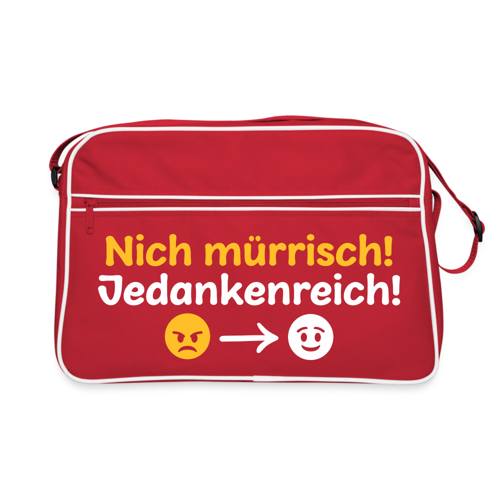 Nich mürrisch! Jedankenreich! - Retro Tasche - Rot/Weiß
