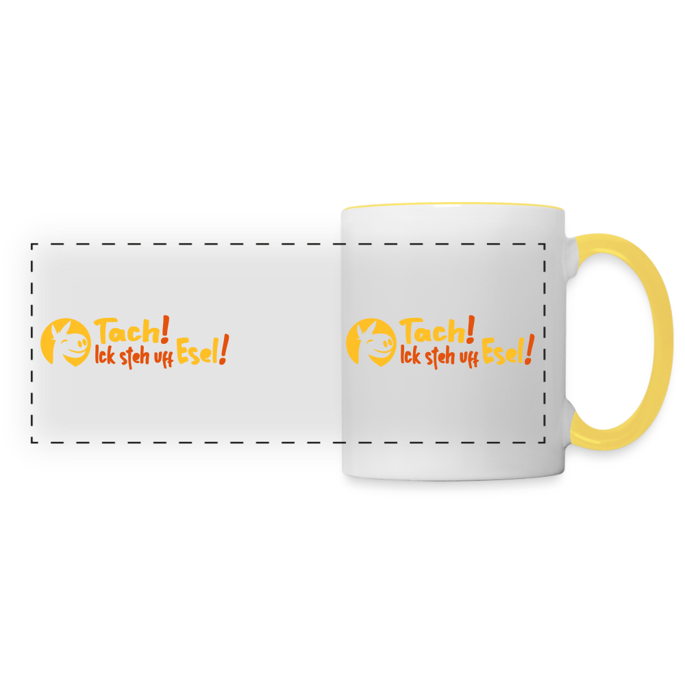 Tach! Ick steh uff Esel! - Tasse zweifarbig - Weiß/Gelb