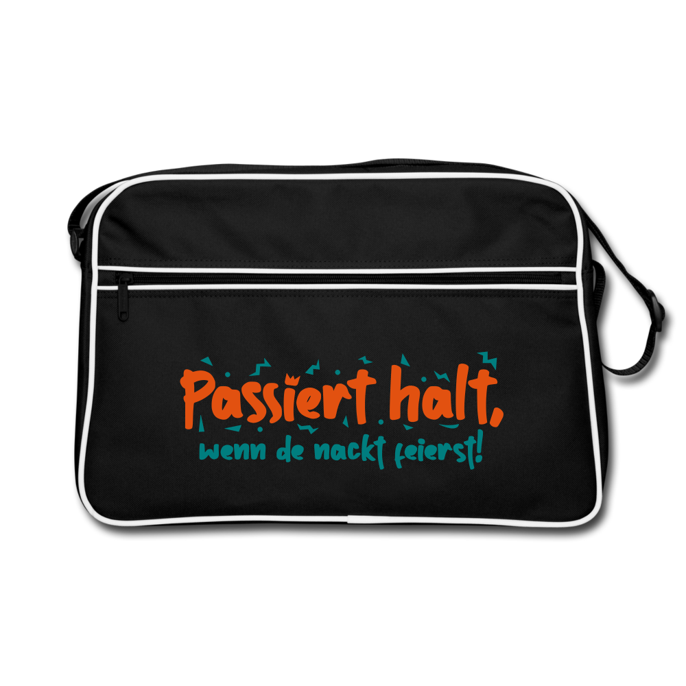 Passiert halt, wenn de nackt feierst! - Retro Tasche - Schwarz/Weiß