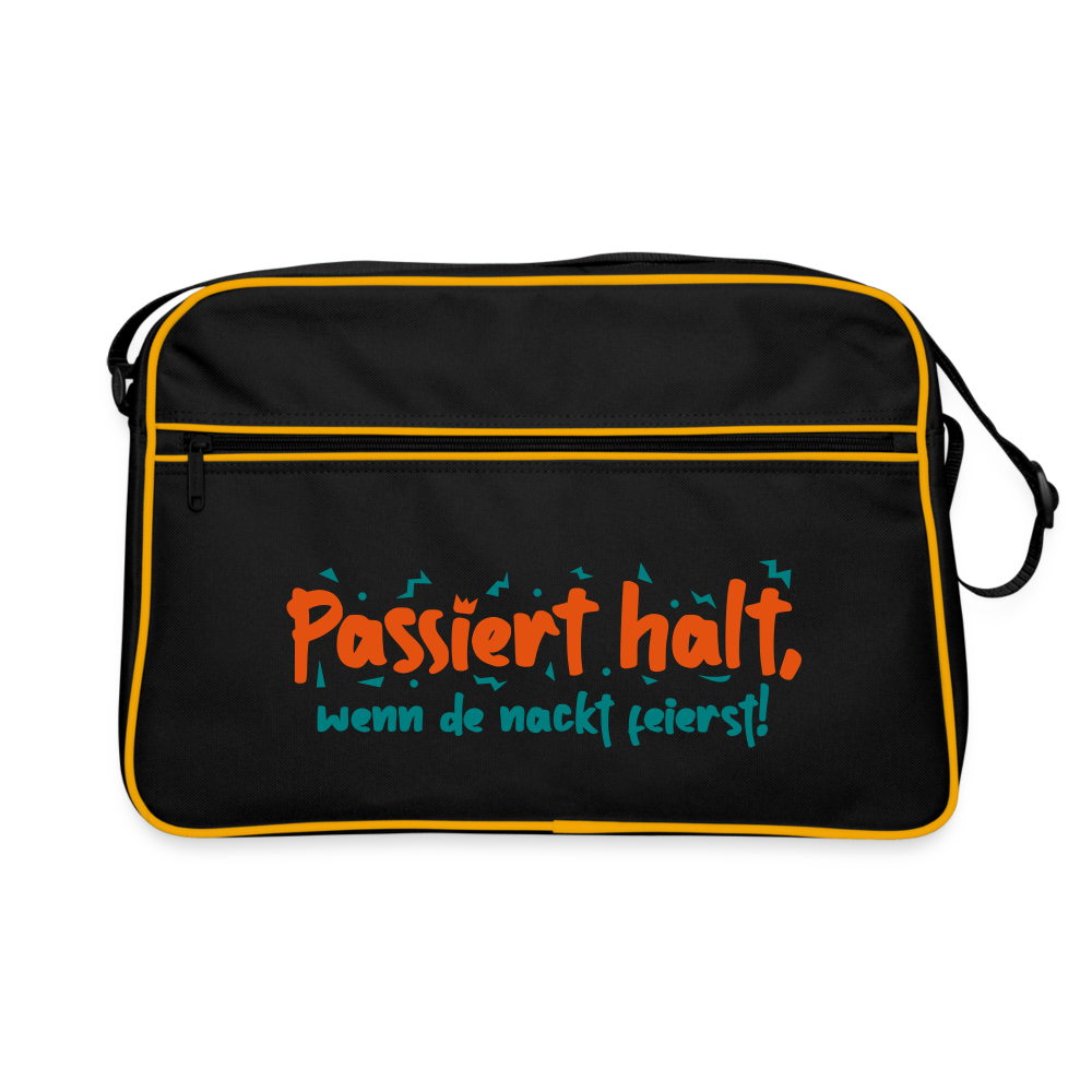 Passiert halt, wenn de nackt feierst! - Retro Tasche - Schwarz/Gold