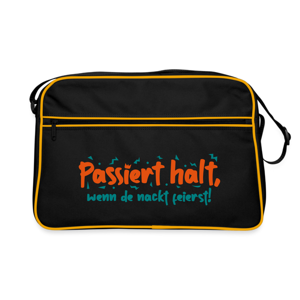Passiert halt, wenn de nackt feierst! - Retro Tasche - Schwarz/Gold