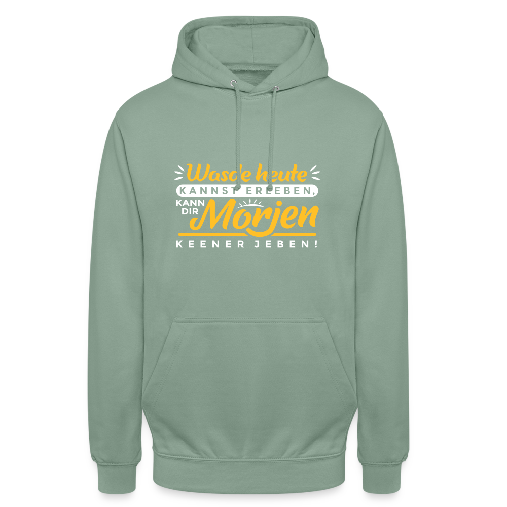 Wasde heute kannst erleben, kann dir morjen keener jeben! - Unisex Hoodie - Graugrün