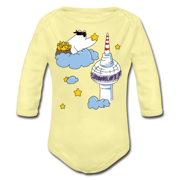 Berliner Bär bei Nacht - Bio-Langarmbody - Hellgelb