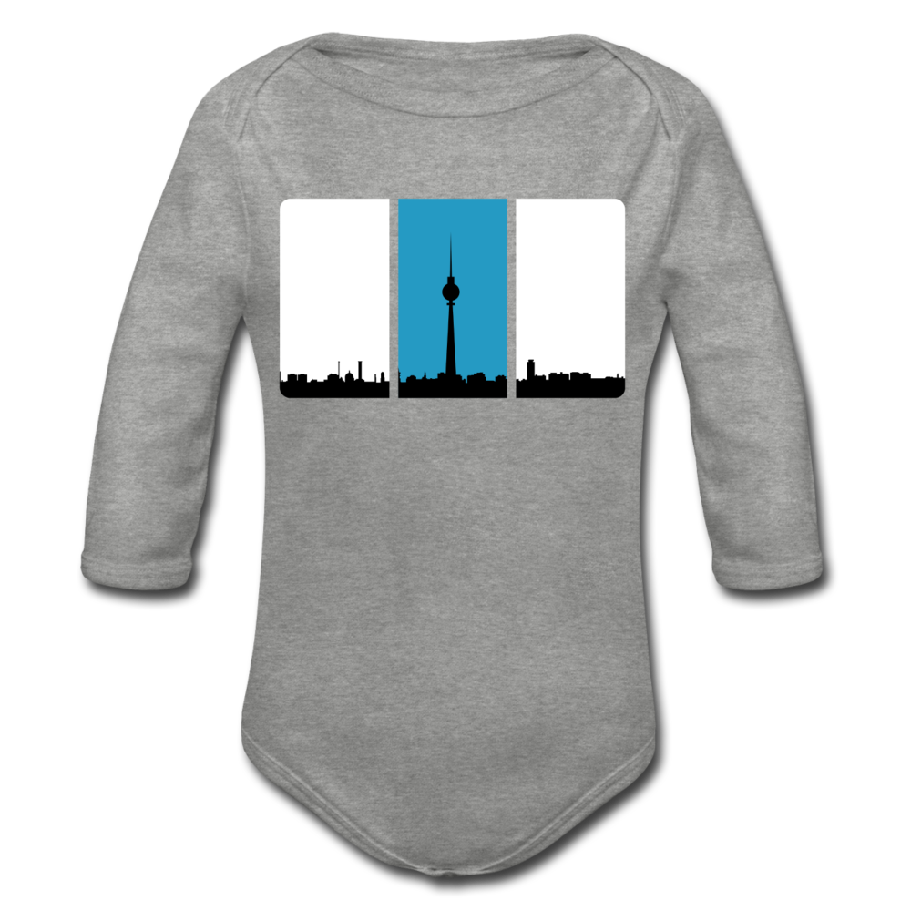 Berliner Skyline in Streifen - Bio-Langarmbody - Grau meliert