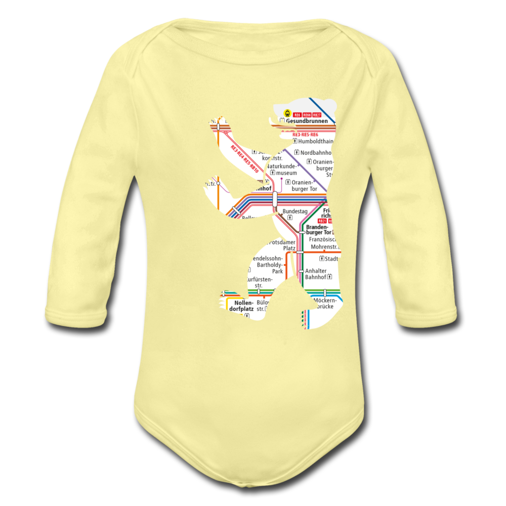 Bär im U-Bahnnetz - Bio-Langarmbody - Hellgelb