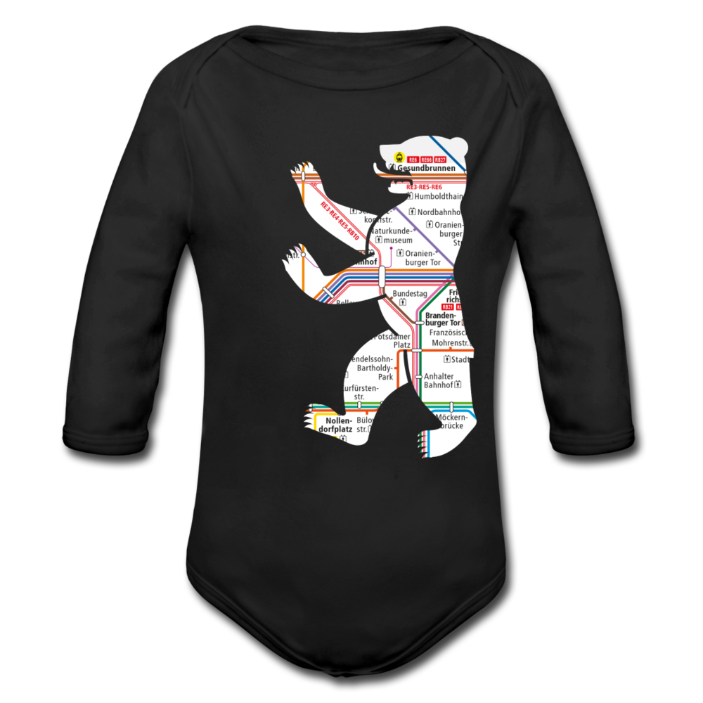 Bär im U-Bahnnetz - Bio-Langarmbody - Schwarz