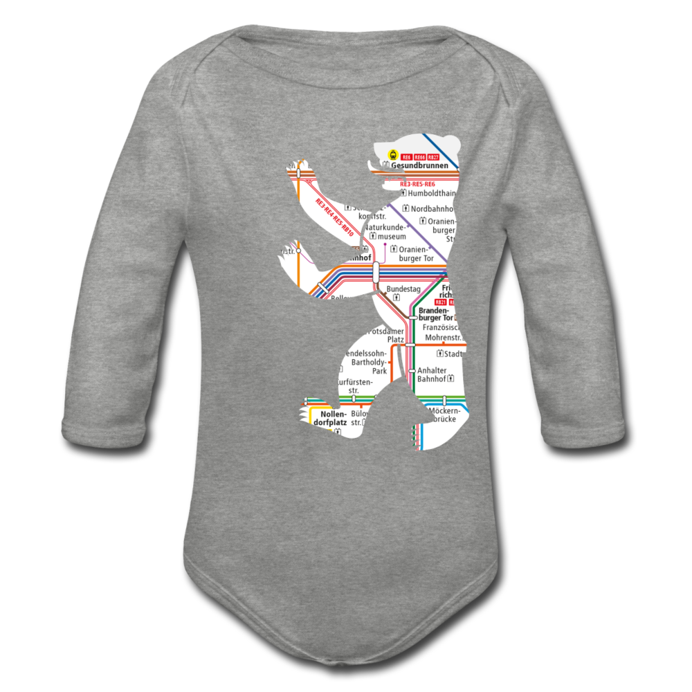 Bär im U-Bahnnetz - Bio-Langarmbody - Grau meliert