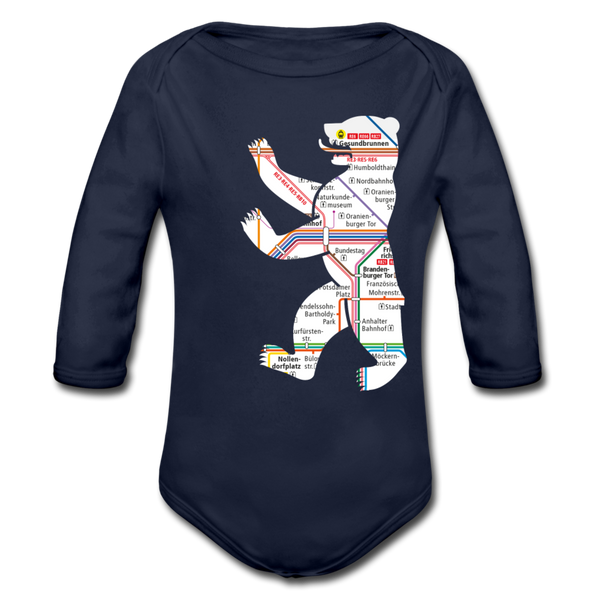 Bär im U-Bahnnetz - Bio-Langarmbody - Dunkelnavy