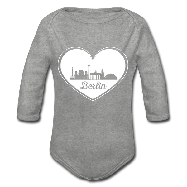 I love Berlin weiß - Bio-Langarmbody - Grau meliert