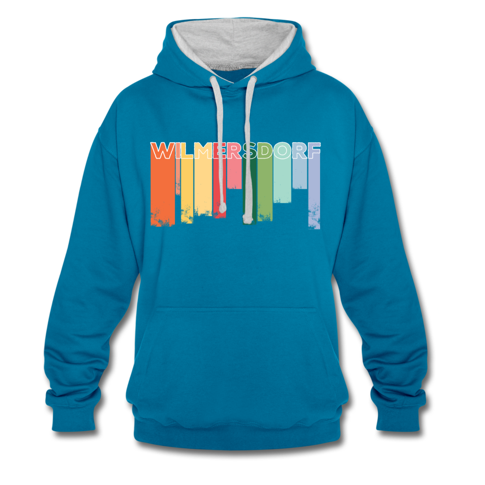 Wilmersdorf Regen - Kontrast Hoodie - Pfauenblau/Grau meliert
